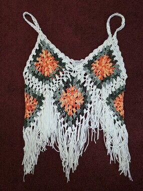 Vivid New York crochet tank Top With fringes
